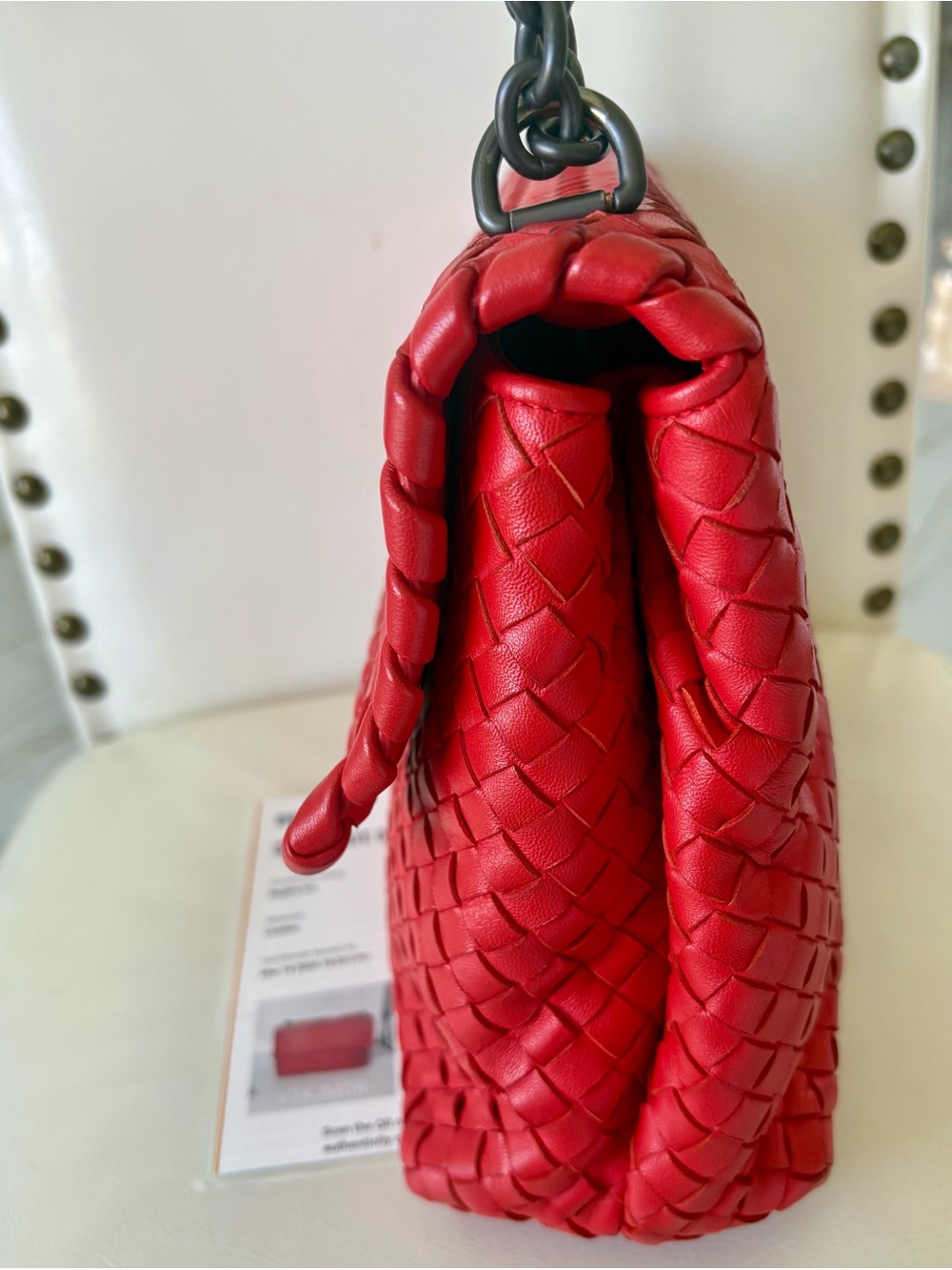 BOTTEGA Veneta Intrecciato Red OLIMPIA Medium Shoulder crossbody Bag Chain COA - Picture 9 of 15